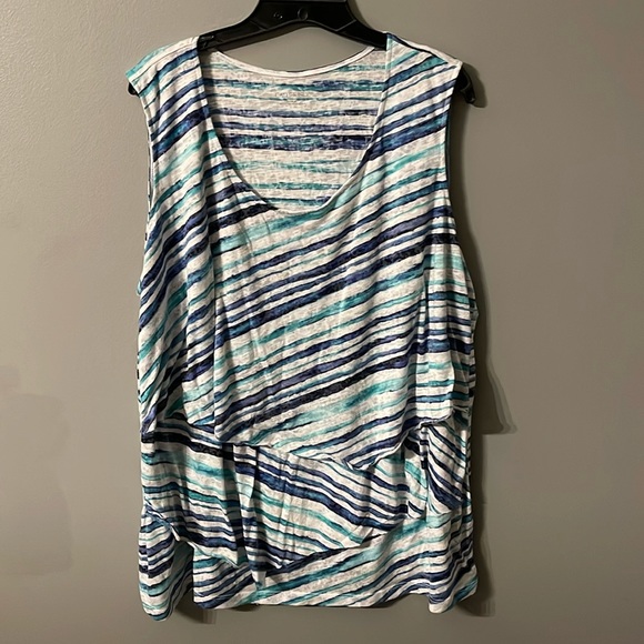 Catherine’s sleeveless 2 tier top. Size 26/28 (3x). Navy and aqua stripes - Picture 1 of 9